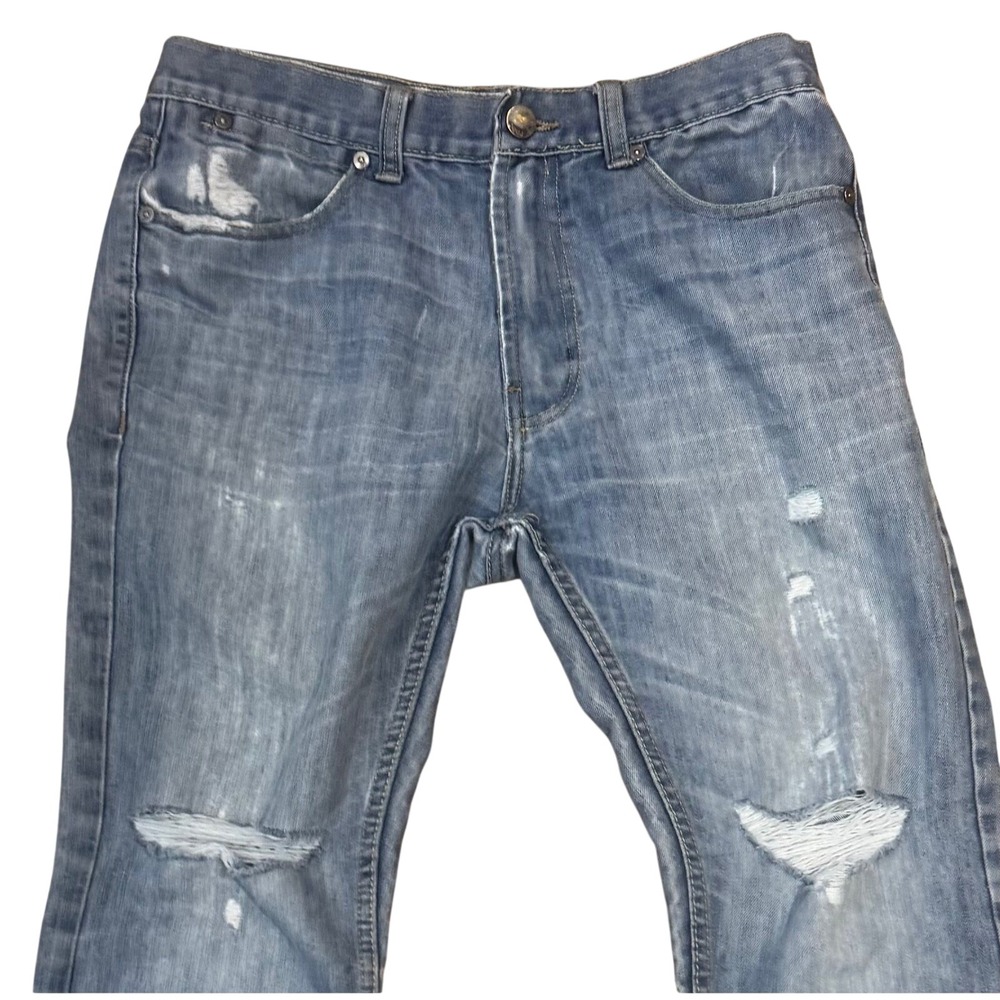PD&C Men's Blue Medium Wash Ripped Denim Slim Straight Distressed Jeans Sz 32x30 - Picture 2 of 10